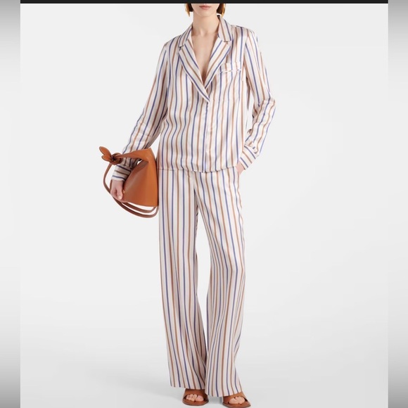 VERONICA BEARD Grigore cream, blue brown stripe Pant Size 4 NWT - Picture 3 of 16